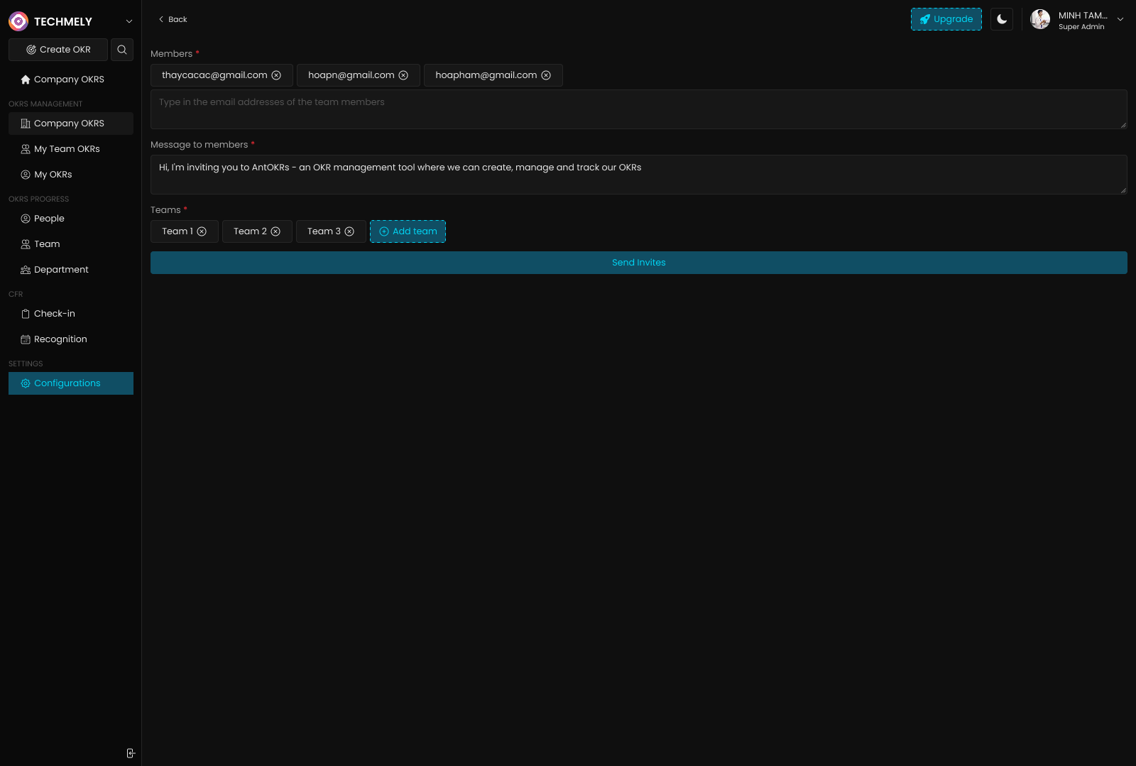 Create Team Form Filled