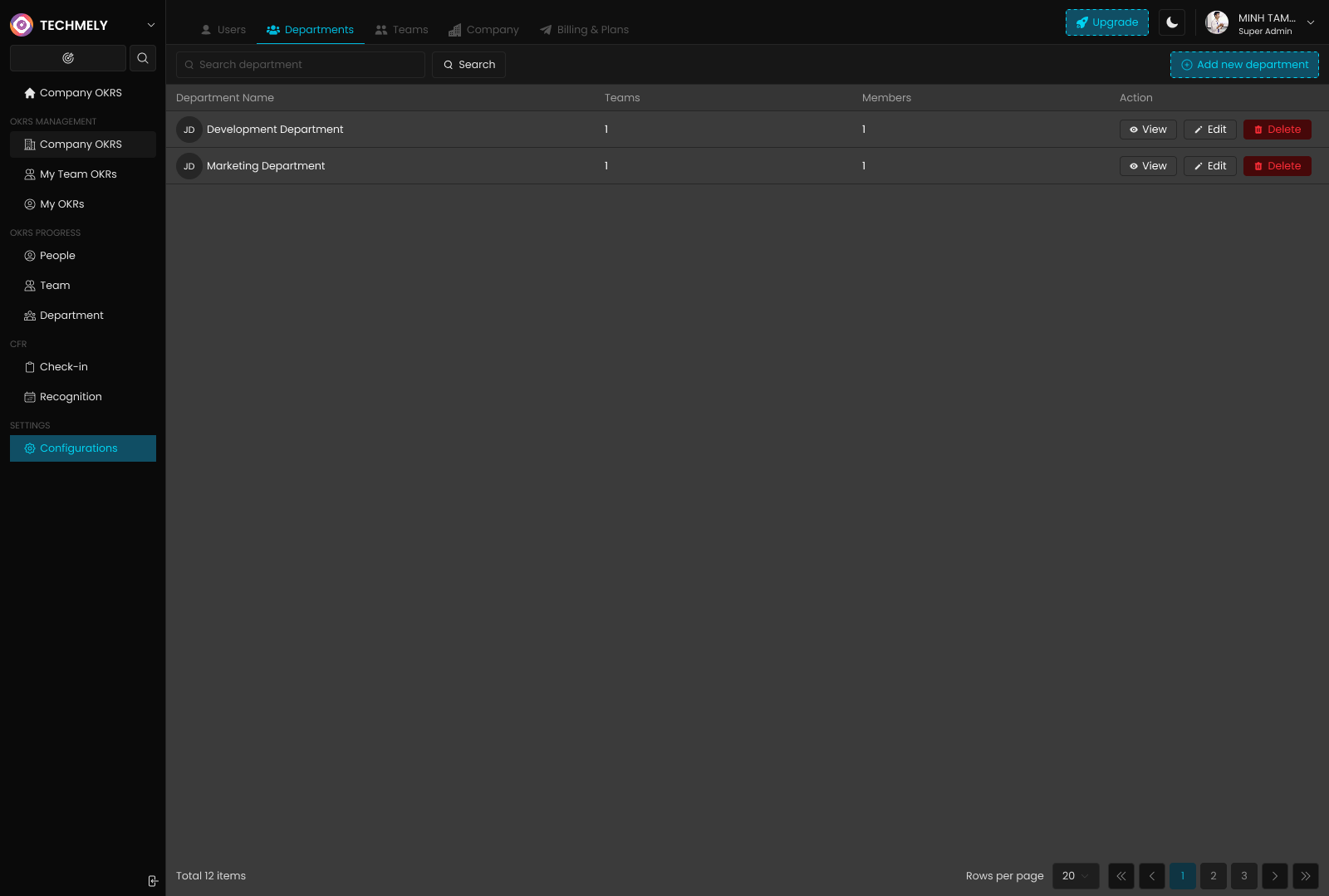 Department List View
