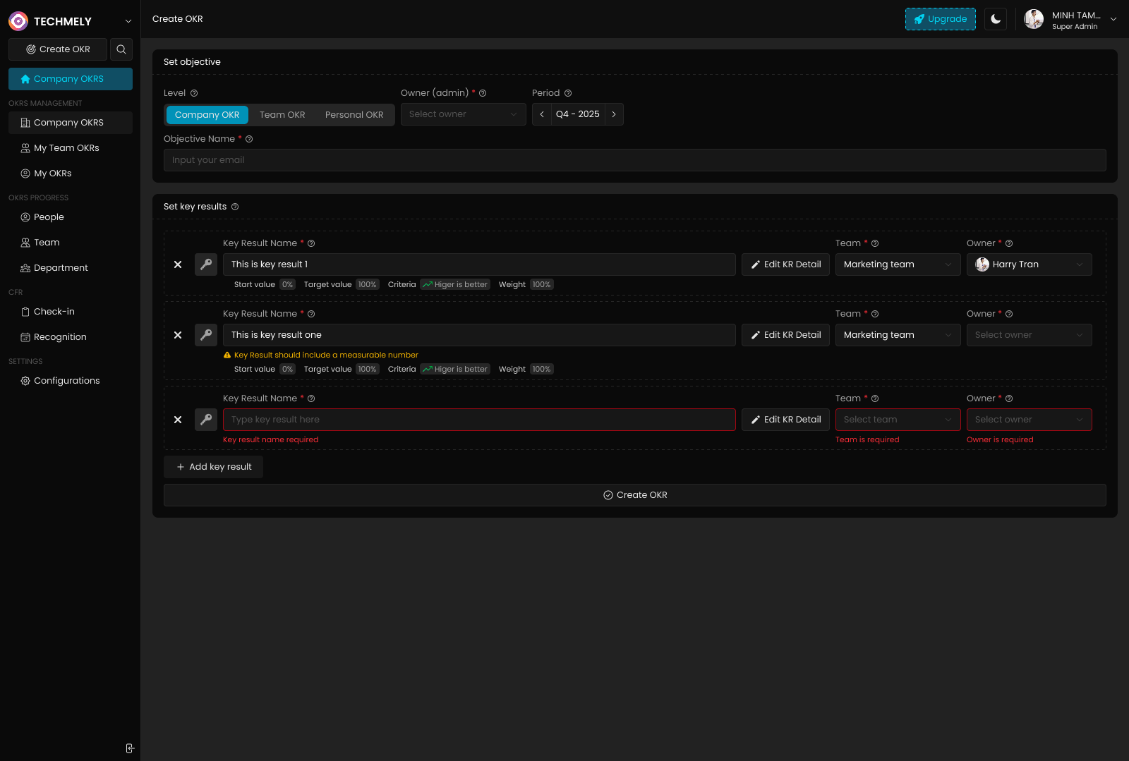 Create Company OKR Interface