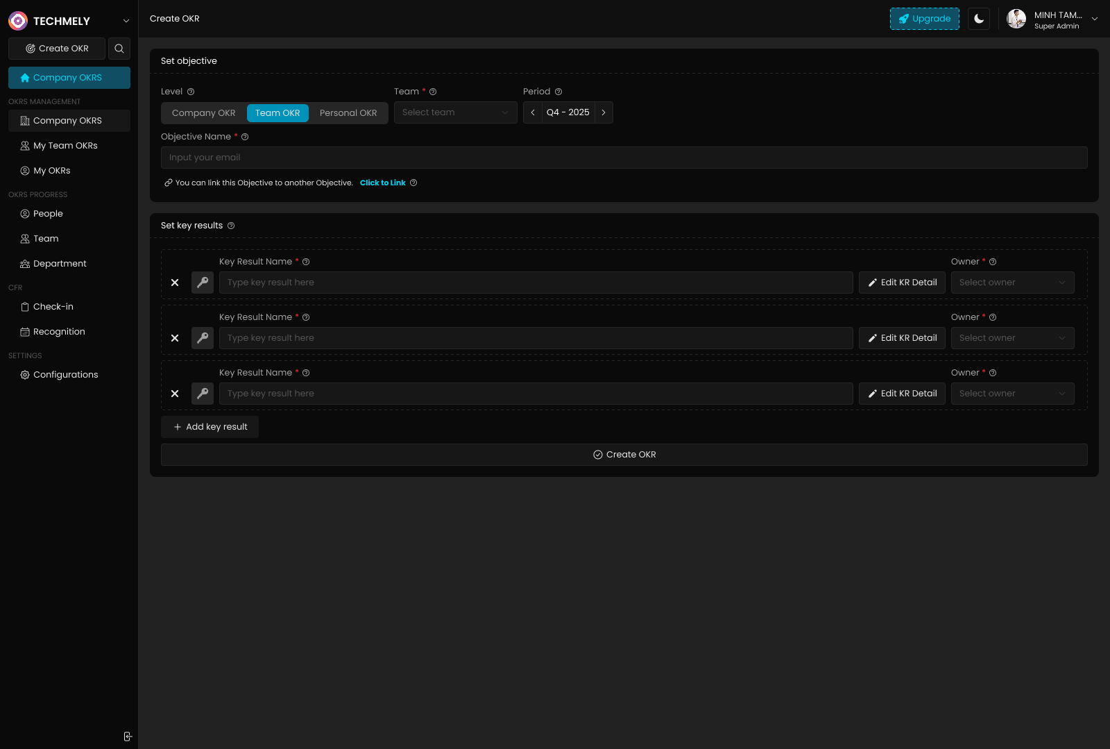 Create Team OKR Interface